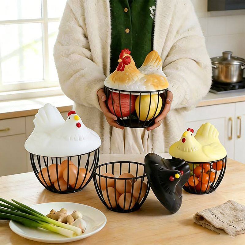 创意母鸡铁编篮子鸡蛋收纳摆件厨房用具桌面装饰水果食物整理筐,淘宝优惠券,粉丝福利购,淘宝优惠卷