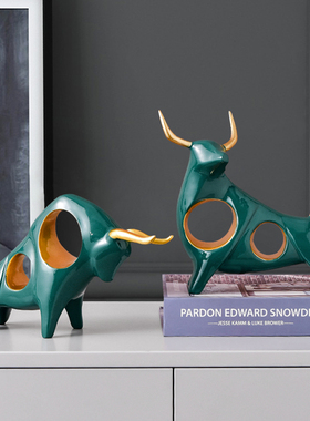 轻奢风牛气冲天电视柜桌面装饰品