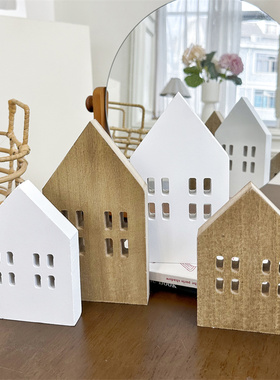 北欧微缩木质小木屋桌面摆件