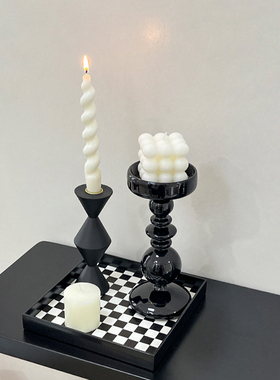 ins法式玻璃烛台摆件轻奢简约