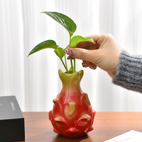 火龙果陶瓷小花瓶摆件客厅插花水培养绿植办公室桌面情绪稳定装饰 - 图0