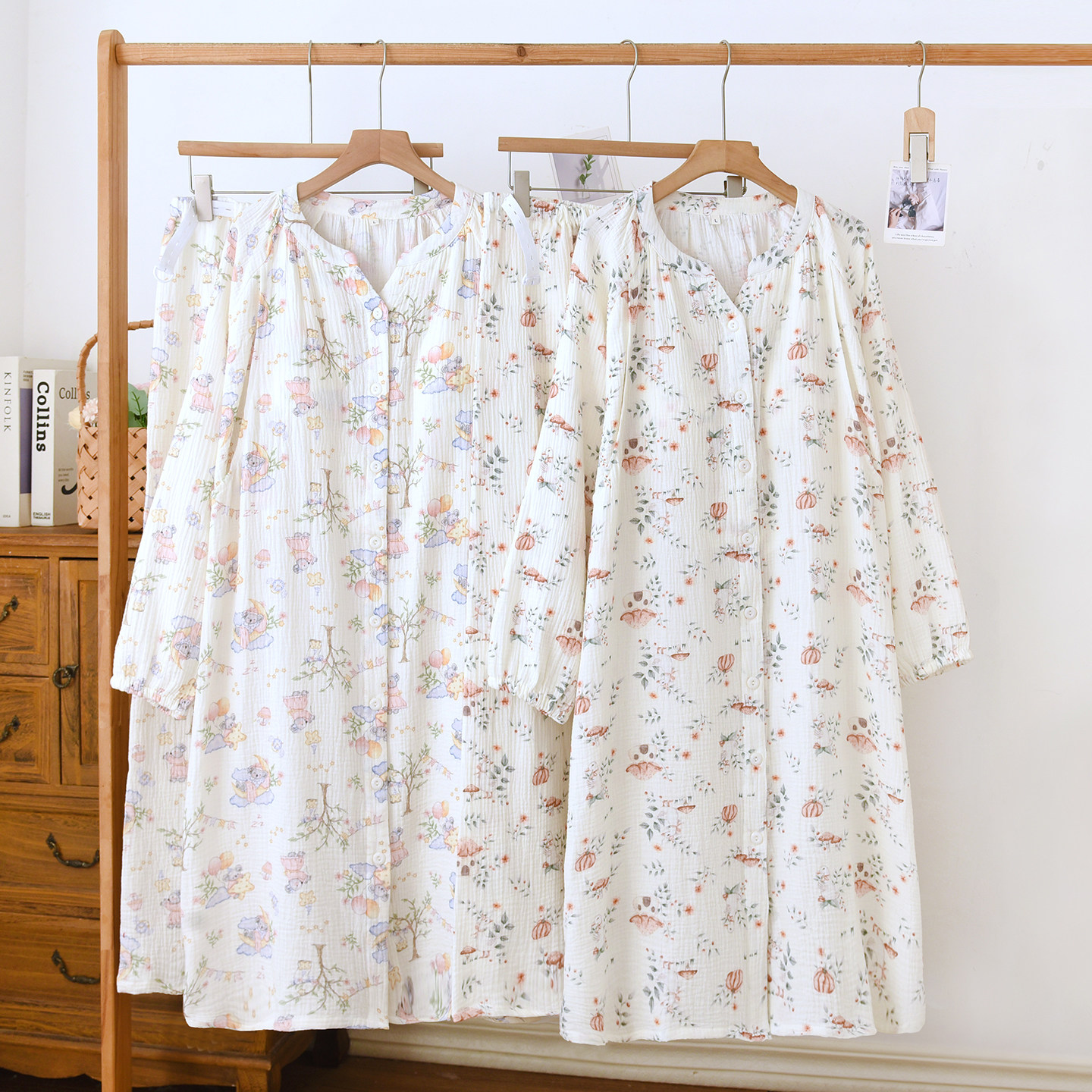 带胸垫月子服纯棉纱布待产睡裙长裤春秋孕妇睡衣产妇哺乳喂奶夏季,淘宝优惠券,粉丝福利购,淘宝优惠卷