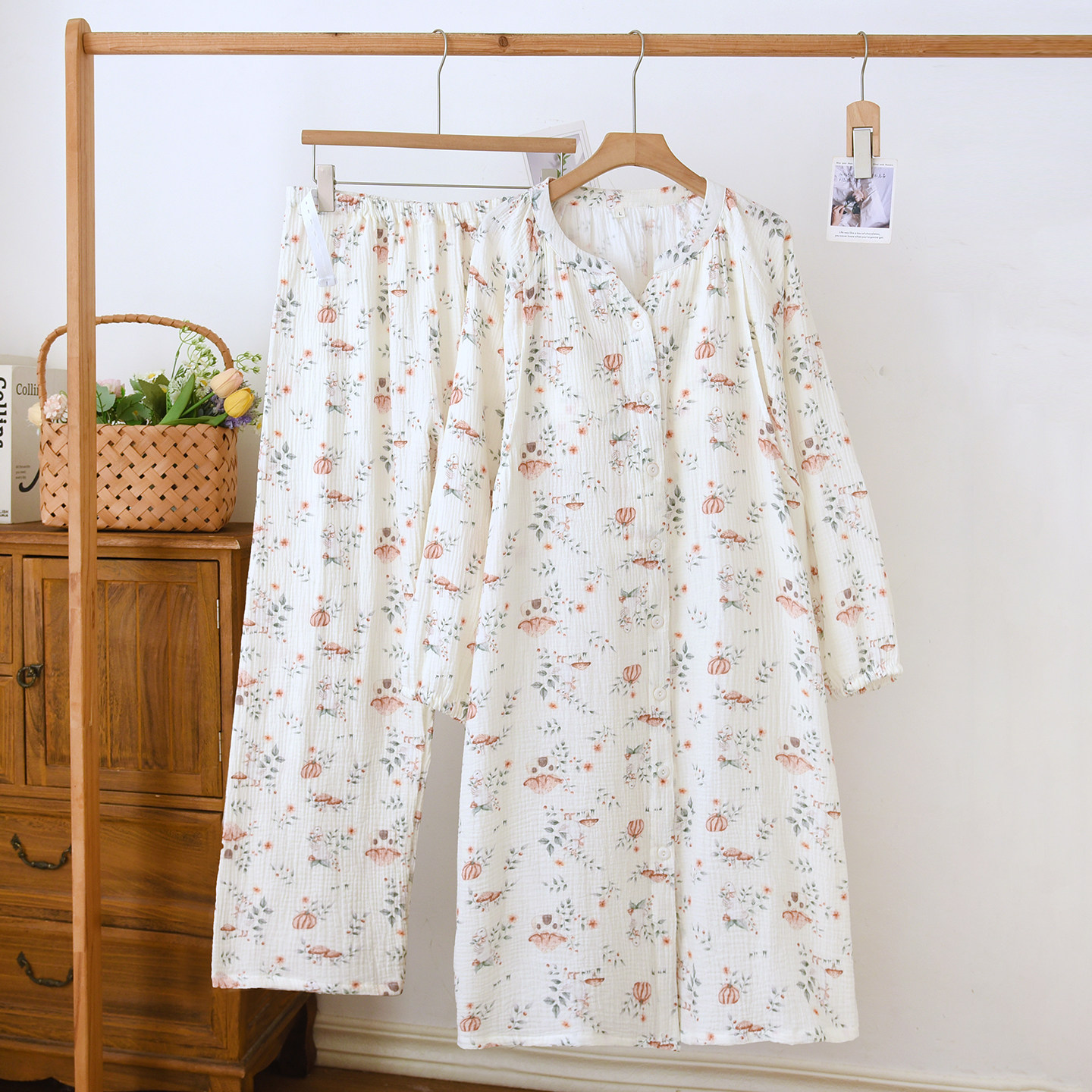 带胸垫月子服纯棉纱布待产睡裙长裤春秋孕妇睡衣产妇哺乳喂奶夏季,淘宝优惠券,粉丝福利购,淘宝优惠卷