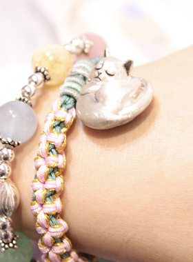 原创925纯银复古项链手绳个性礼物可爱男女百搭生日礼物猫咪吊坠