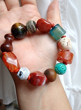 南红手串天然大颗粒多宝玛瑙虎眼石霸气男款手链 高级感