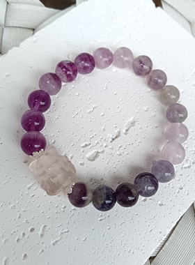 开学季闺蜜款天然9mm萤石手链粉晶兔子狐狸搭档小众手串女款串珠