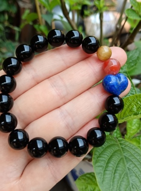 天然黑曜石青金石屁桃手链男女款时尚百搭饰品生日礼物