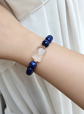 天然10mm青金石白水晶手链男女款时尚百搭饰品礼物