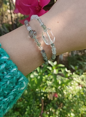 过香炉天然绿幽灵 5mm 双圈水晶上岸手串