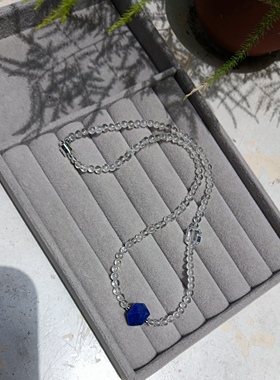 天然4mm白水晶9.7mm青金石八棱柱设计感锁骨链项链珍珠项链