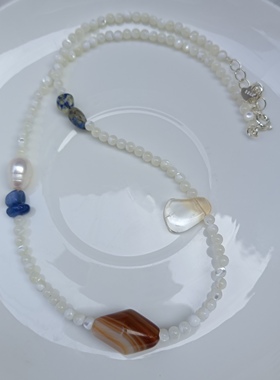 天然青金石白贝母玛瑙随型项链女款锁骨链颈链配饰礼物原创款