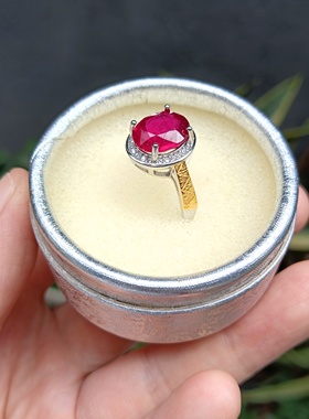 天然坦桑尼亚鸽子蛋红宝石S925银戒指带证书