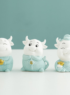 德化陶瓷创意卡通动物小摆件福小牛客厅家居软装饰品办公桌工艺品
