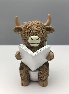 跨境新品创意家居桌面树脂浴室坐马桶高地牛雕像摆件节日装饰品