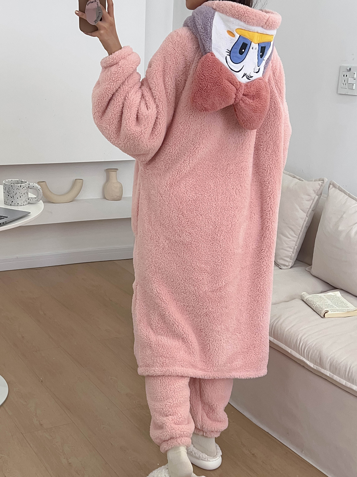 秋冬新加厚甜美卡通睡衣女长袖保暖连帽两件套居家服可爱浴袍浴衣,淘宝优惠券,粉丝福利购,淘宝优惠卷