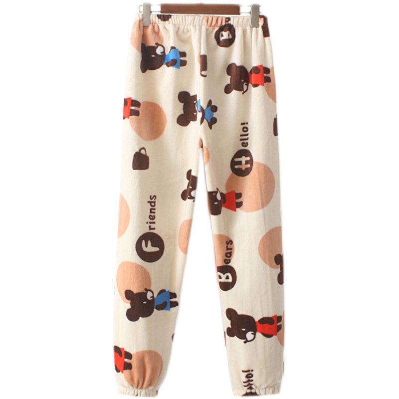 冬季加厚法兰绒情侣收脚睡裤男卡通印花珊瑚绒高腰休闲家居长裤女,淘宝优惠券,粉丝福利购,淘宝优惠卷