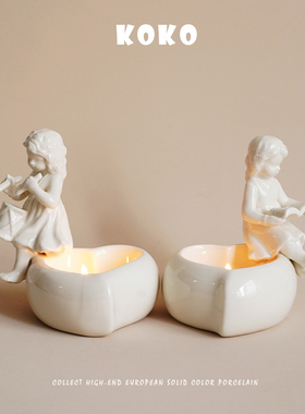 艺术浮雕女孩爱心烛台摆件