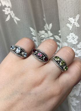 尼泊尔天然宝石925银戒指