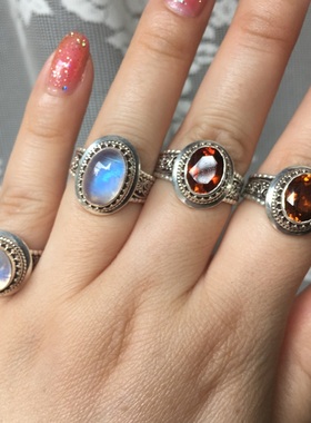 尼泊尔天然月光石重工黄水晶戒指