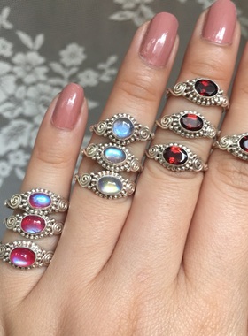 尼泊尔饰品天然月光石戒指