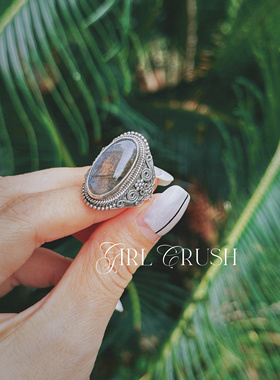 泰银的夏天 不规则拉花拉长石戒指