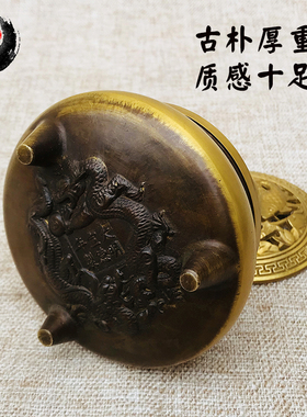 古城铜熏香炉纯铜摆件三足炉线香盘香檀香沉香炉小号室内家用饰品