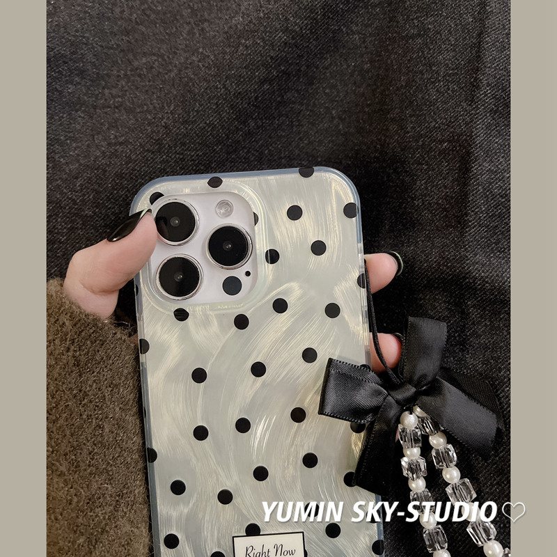 YUMIN SKY·适用日韩ins简约波点iPhone15pro max苹果14Pro手机壳11蝴蝶结plus手链13少女款12Promax防摔软壳 - 图0