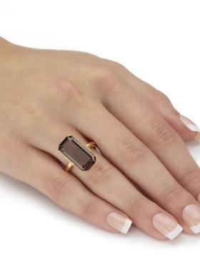 石英托帕石925银镀18k金鸡尾酒戒