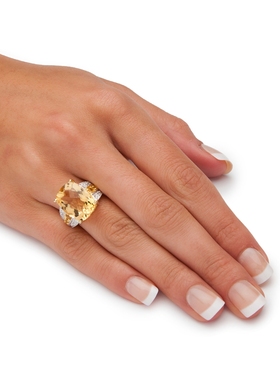 水晶托帕石925银镀14k黄金戒指