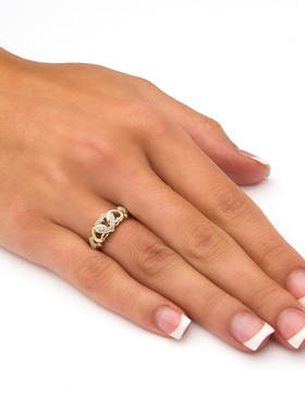 钻石925银镀18k心连心女士戒指