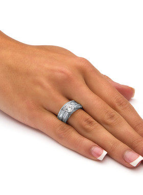 立方氧化锆银镀铂金结婚女士戒指