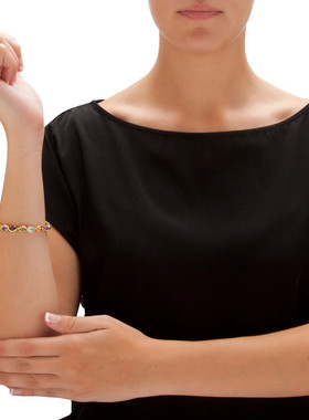 5种宝石925银镀18K黄金欧美手链