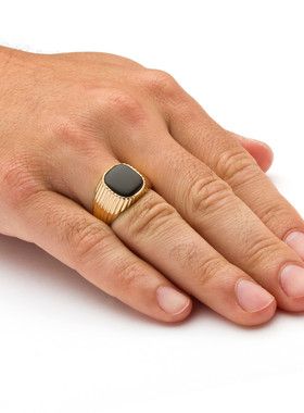 黑色玛瑙戒托黄金复古简约男士