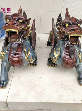 大号朝天吼铜貔貅独角兽一对天禄皮丘定做雕塑摆件
