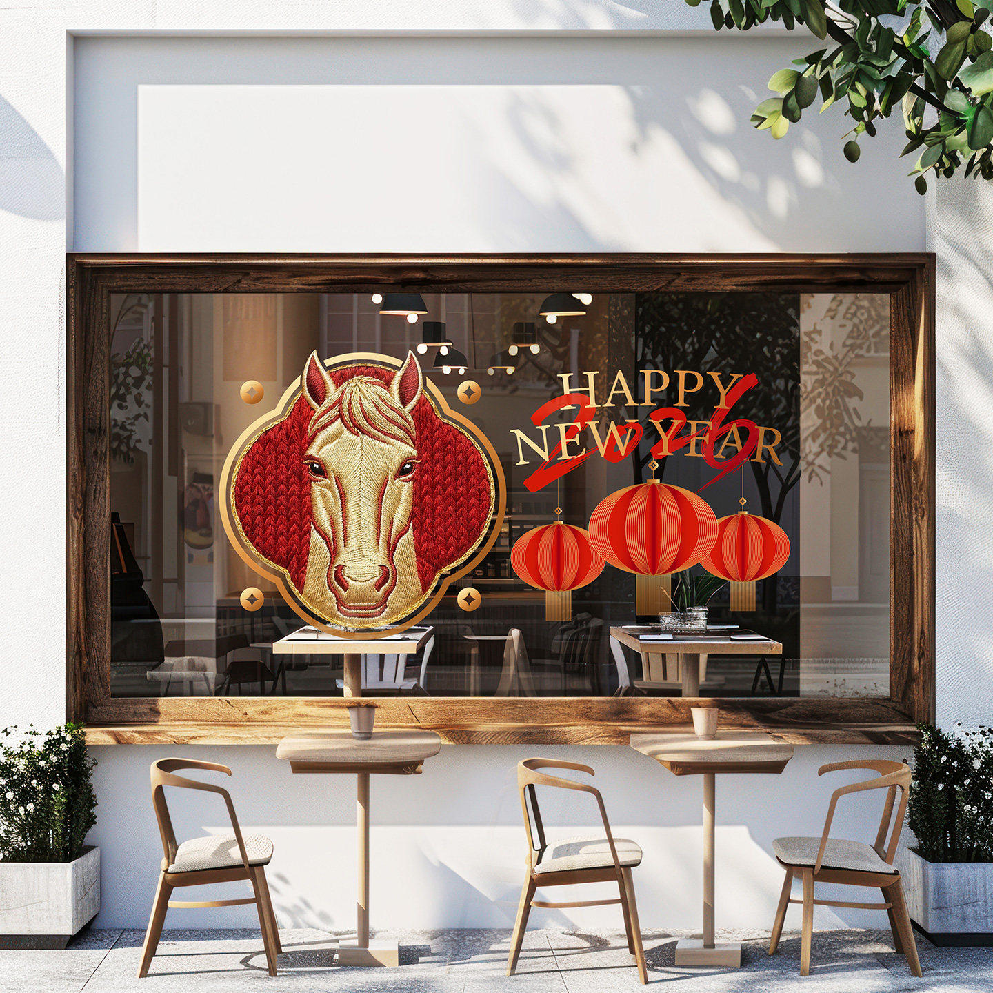 金色刺绣风格马头玻璃门贴马年别致剪纸窗花2026迎春男装店门头贴,淘宝优惠券,粉丝福利购,淘宝优惠卷