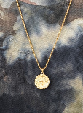 欧美字母圆盘挂饰男女款钛钢项链