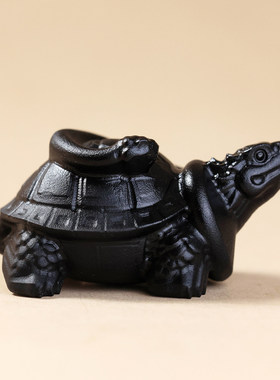 天然黑曜石玄武摆件水神龟蛇造型桌面装饰品家居办公室2026吉祥物