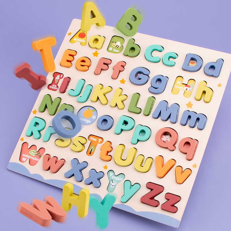 儿童早教木质立体拼图26个字母配对积木益智玩具2-3-4岁5认知拼板 - 图0