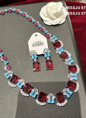 琚小姐红宝石方钻蓝色花朵项链