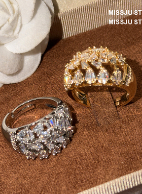 温柔系满钻小富婆款超闪不规则碎钻ins风轻奢气质高级感宽版戒指