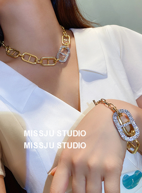 欧美夸张嘻哈时髦朋克闪钻粗链条