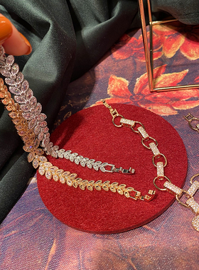 定制款小众奢华橄榄枝手链橄榄叶树叶手饰品链条爱U心吊坠手链锁