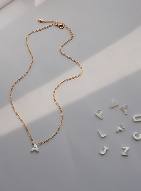 法式天然字母14k金色脖颈ins项链