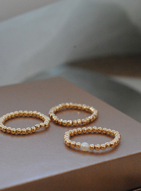 法式优雅叠戴金豆珍珠女串珠14k