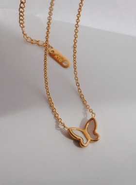 法式贝壳蝴蝶钛钢项链女不掉色