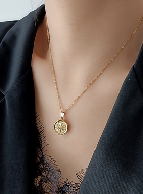 欧美宫廷风八芒星圆牌钛钢项链女