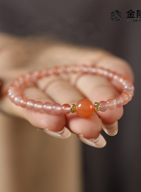 金陵文创小众设计炙热气质女石榴石细款叠戴单圈手链轻奢百搭手串