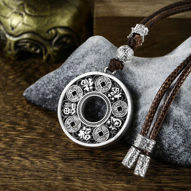 Ancient Five Emperors Money Pendant Pure Silver Blessing and Peace Buckle