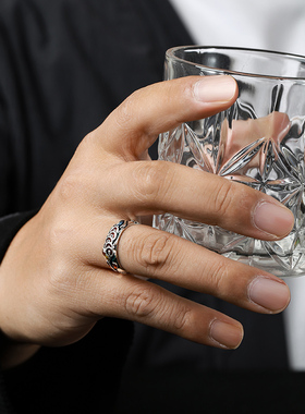 五帝钱一叶生财复古珐琅纯银戒指