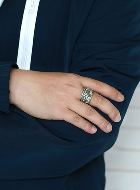 小众戒指饕餮纯银男士情侣款网红